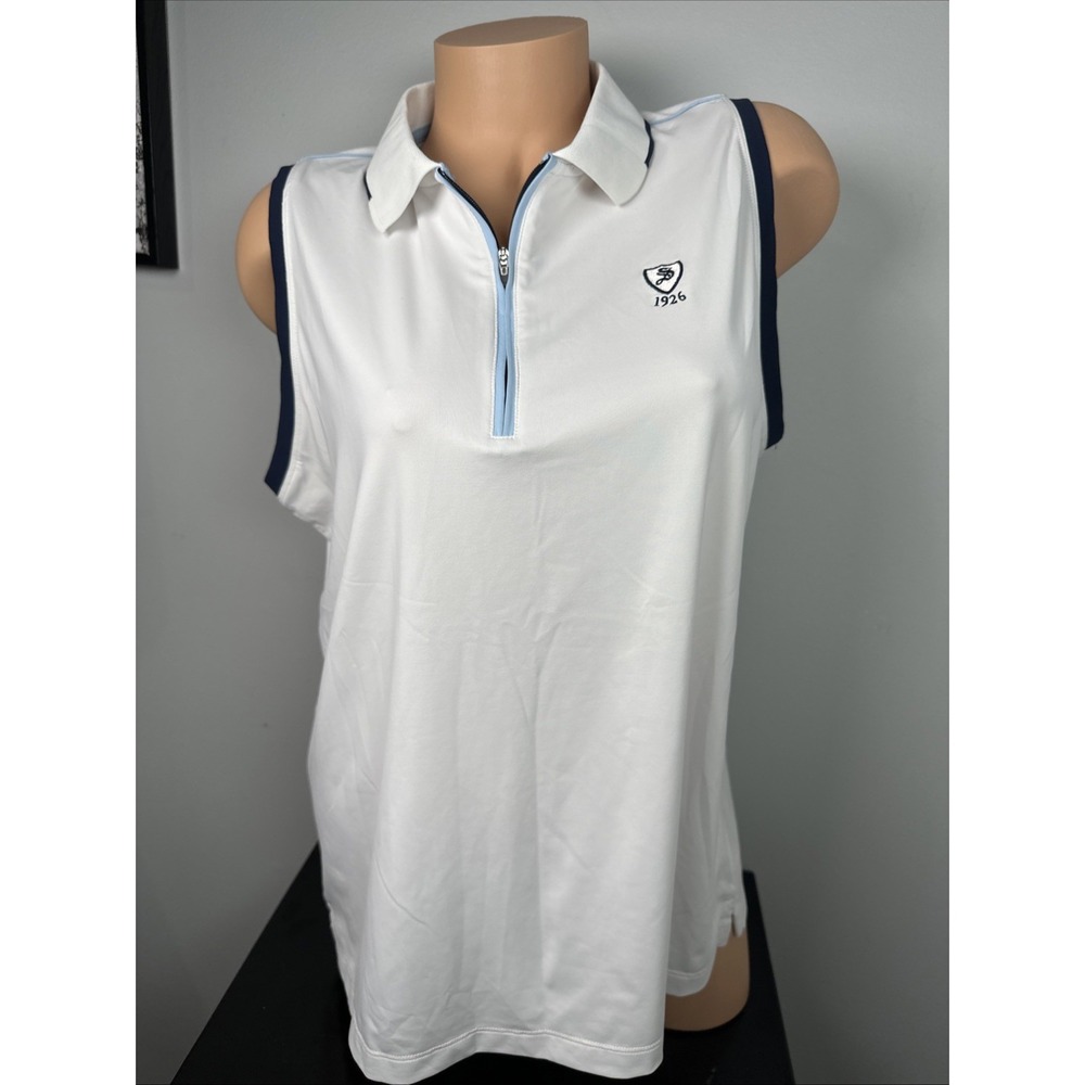 Peter Millar XL Womens Golf Tank Top White Zip Collared Sedgefield Course